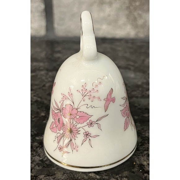 Vintage Kronach Porcelain Collector's Bell West Germany Pink Flowers Birds - Picture 4 of 6